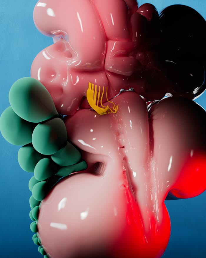 Vibrant 3D abstract artwork depicting organic shapes and vivid colors, illustrating modern digital art.